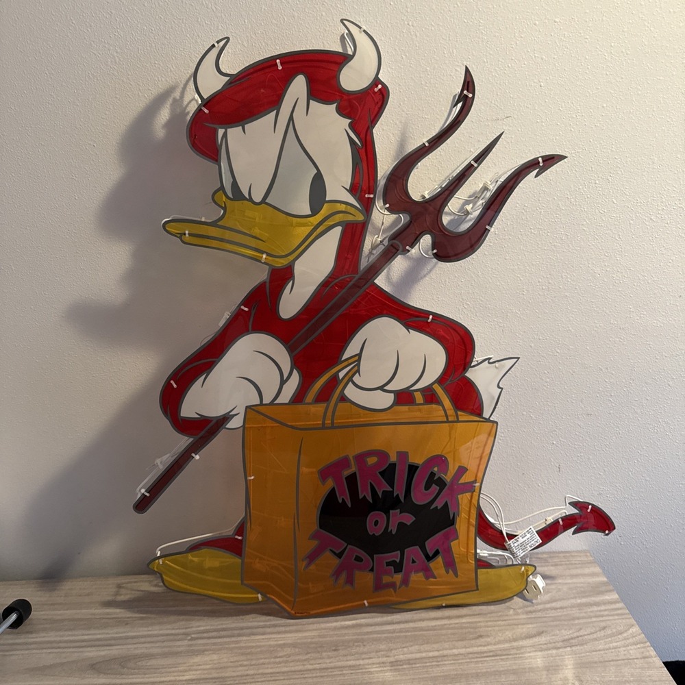 Disney RARE Halloween 24"x29" Donald Duck Devil Trick or Treat Light Up Stand